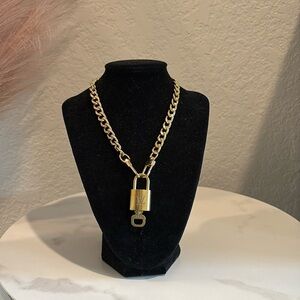 Louis Vuitton #344 Lock and Key Gold Brass with new unbranded chain